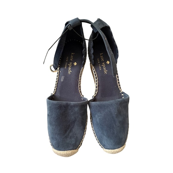 Kate Spade New York Shoes - Kate Spade Polly Navy Blue Suede Scalloped Espadrille Wedge Sandals 6B AS IS